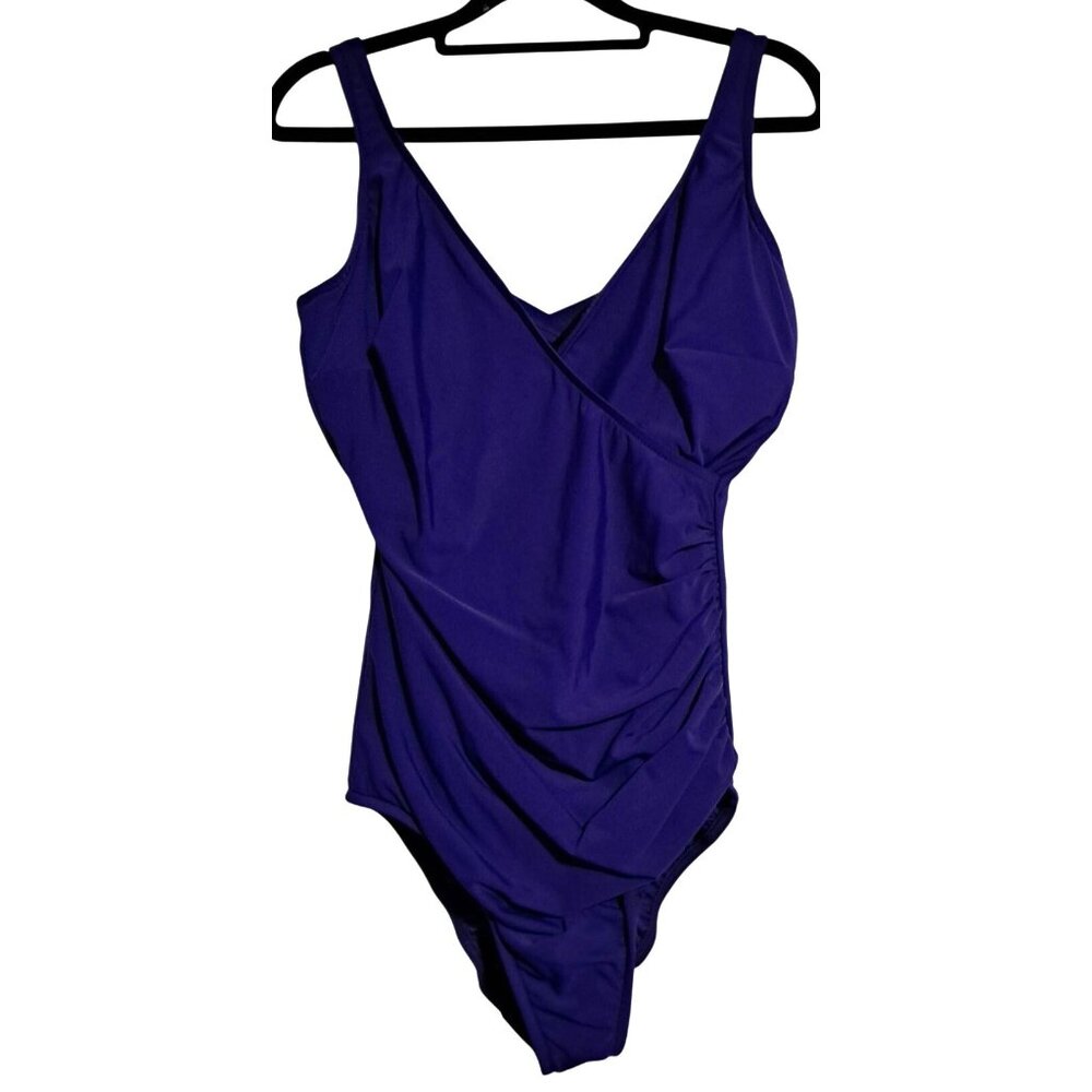 Miraclesuit One-Piece Swimsuit Womens Size 14 Purple Nylon/Spandex Drape‎ Design
